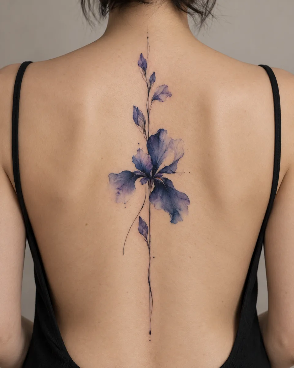 flash fleur iris dos — simulation sur peau
