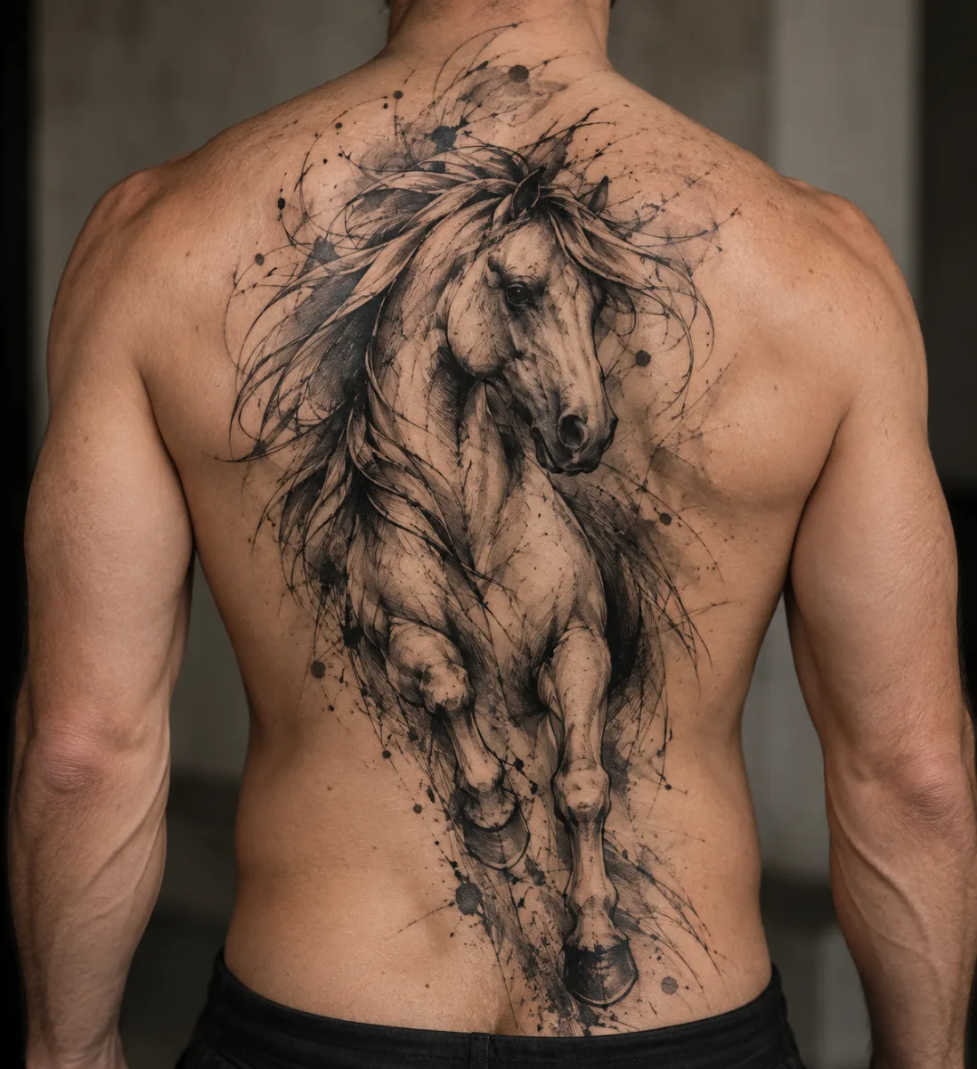 Tatouage  Cheval esquisse — simulation sur peau