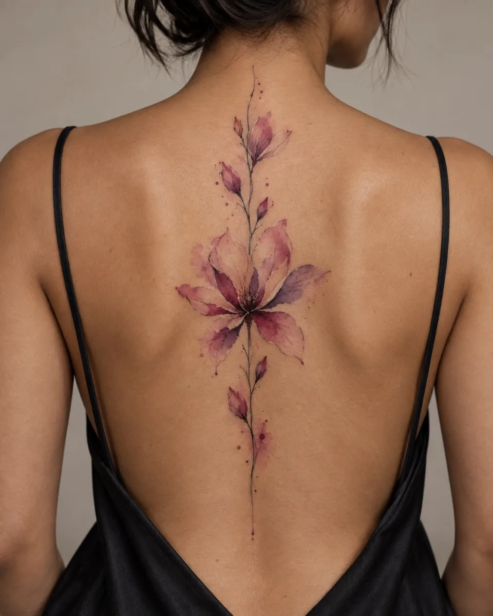 Fleur abstraite aquarelle — simulation sur peau