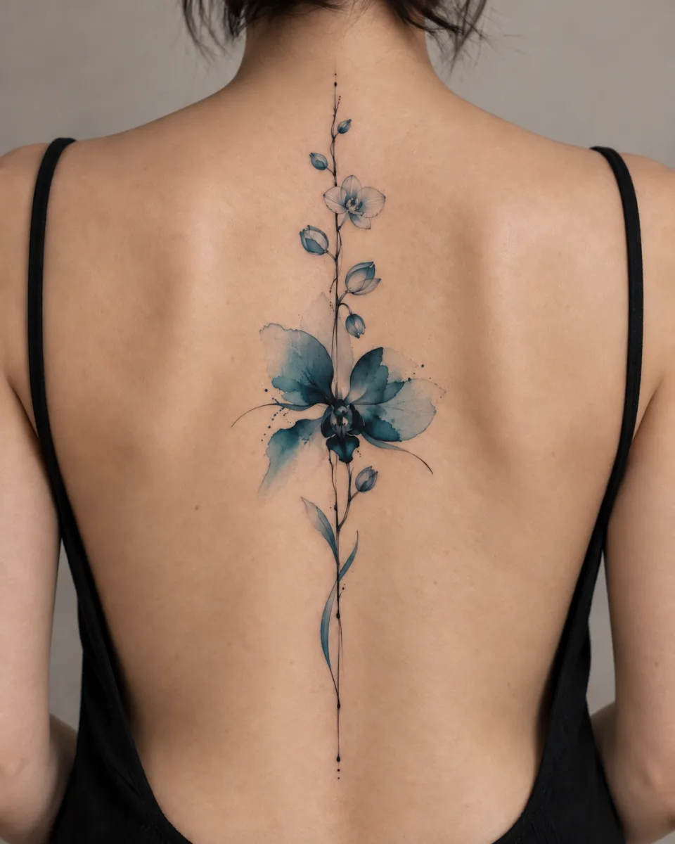 fleur abstraite bleue — simulation sur peau