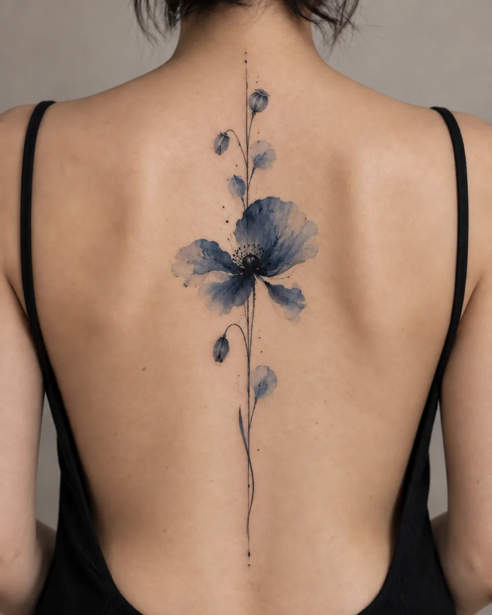 fleur de pivoine abstraite aquarelle — simulation sur peau