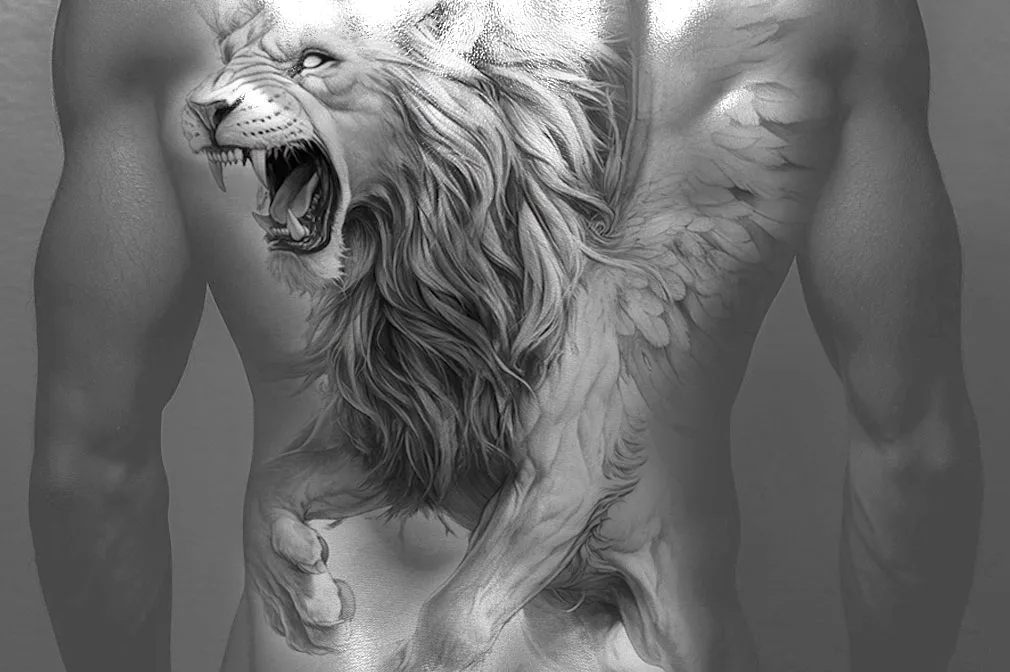 lion realiste — simulation sur peau