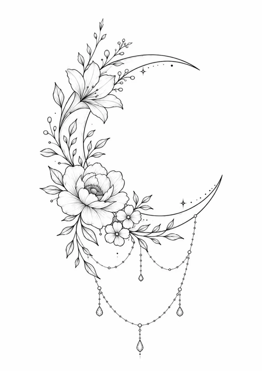 Croissant de lune et fleurs