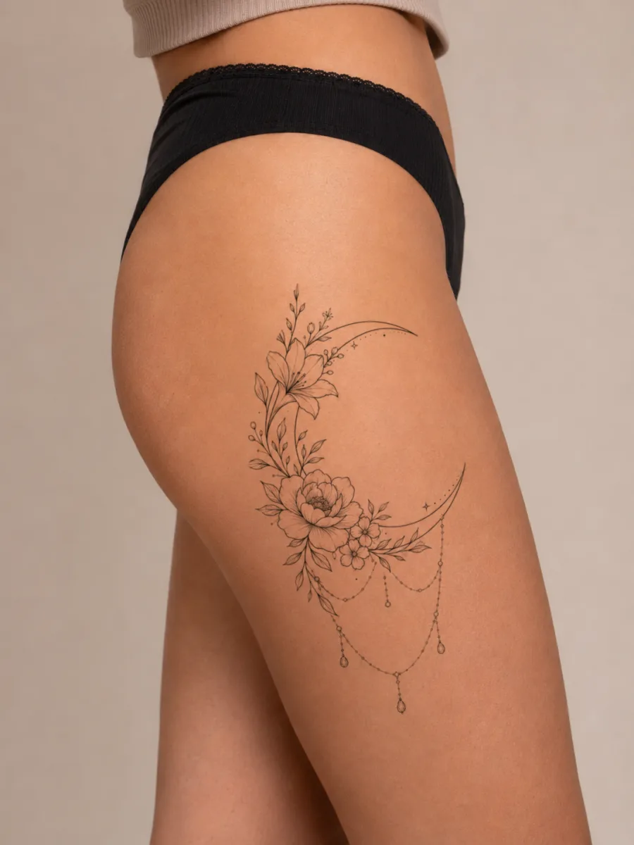 Croissant de lune et fleurs