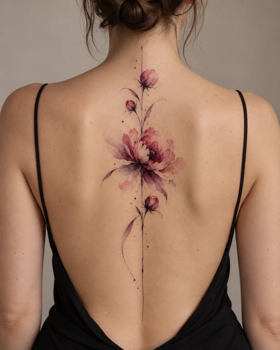 pivoine - tatouage floral dos — simulation sur peau