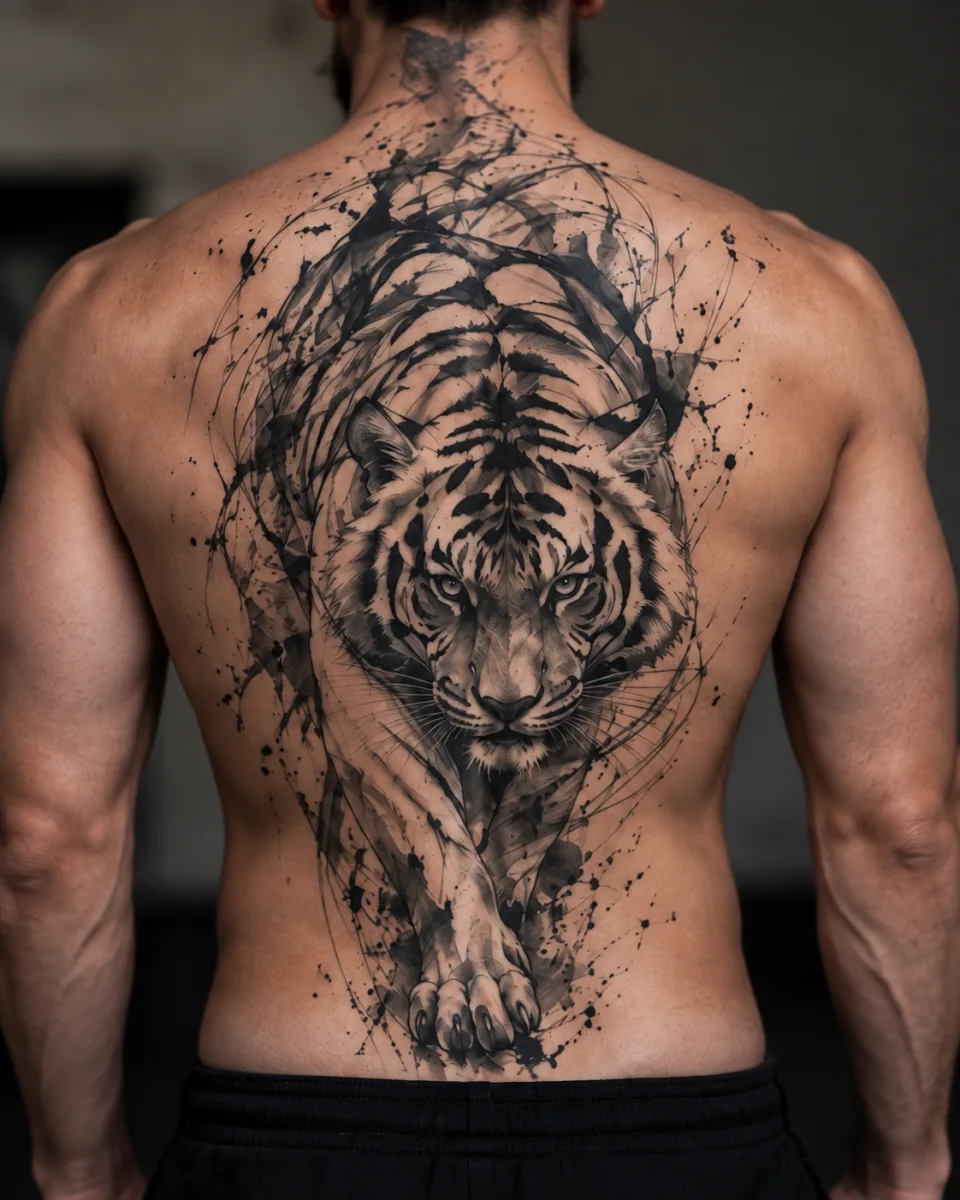 Tigre en esquisse — simulation sur peau