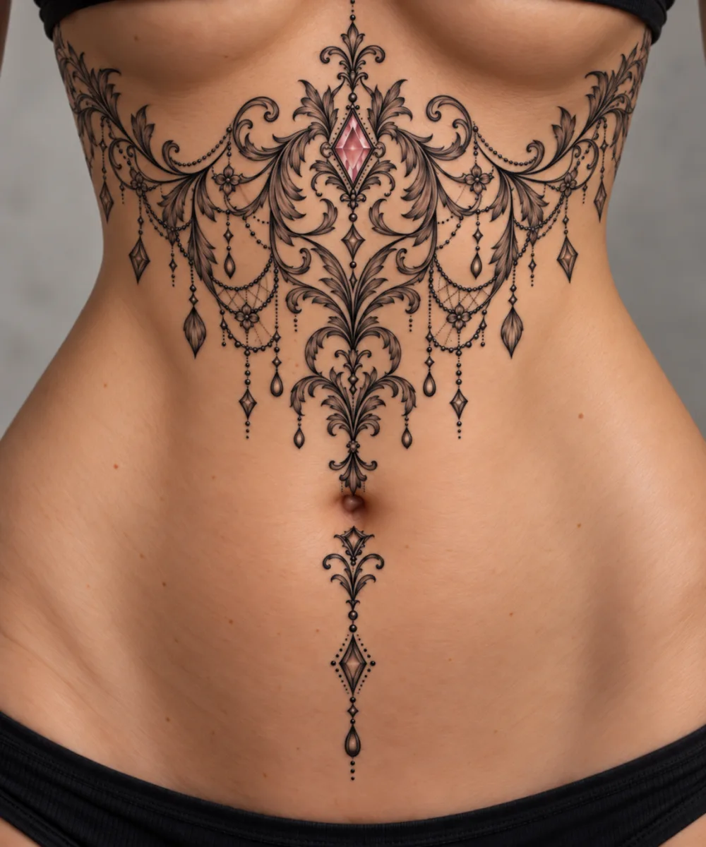 Underboobs baroque avec diamant — simulation sur peau