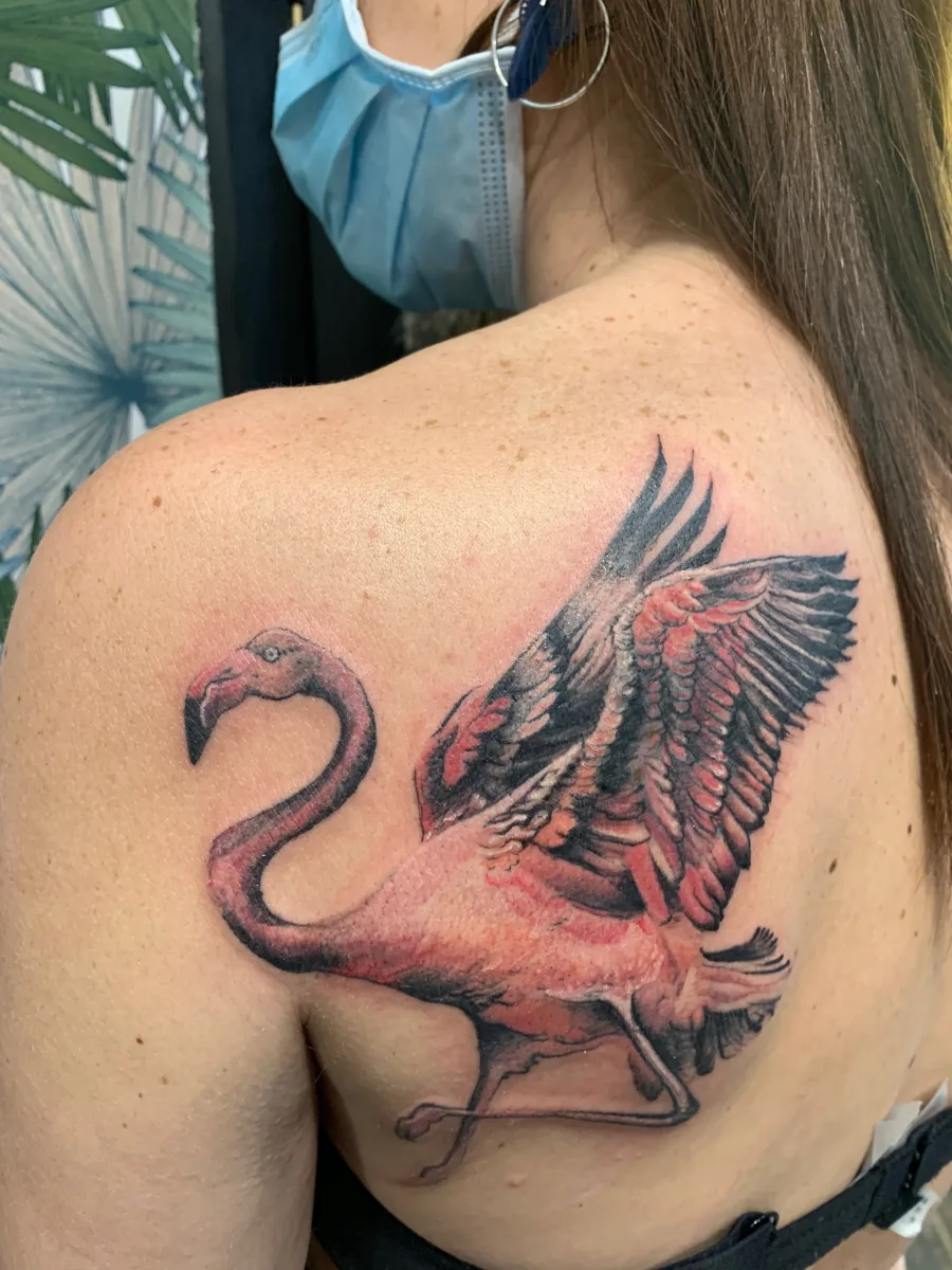 Tatouage Flamant Rose — Une création sur mesure signée Jull's - photo