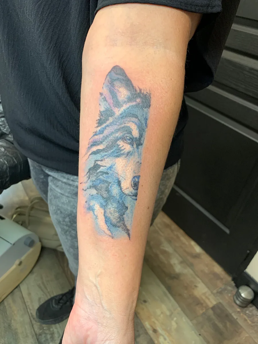 Tatouage loup aquarelle sur mesure dans le Var - photo
