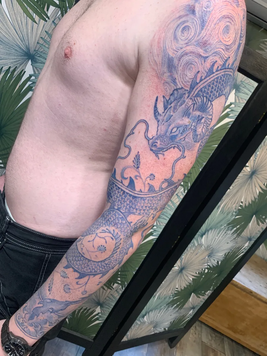 Tatouage porcelaine asiatique bleu - photo